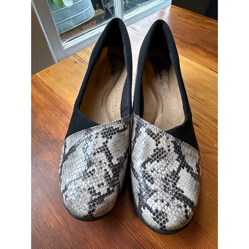 Clarks Black and Brown Wedge Shoes with Elegant Design